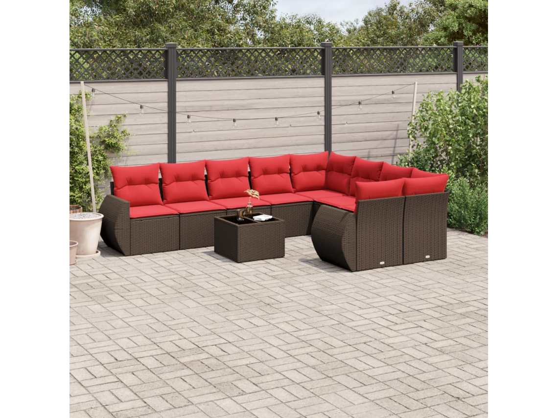 Vidaxl Conjunto De Sofá De Jardim Com 10 Peças E Almofadas Em Rattan Sintético Marrom