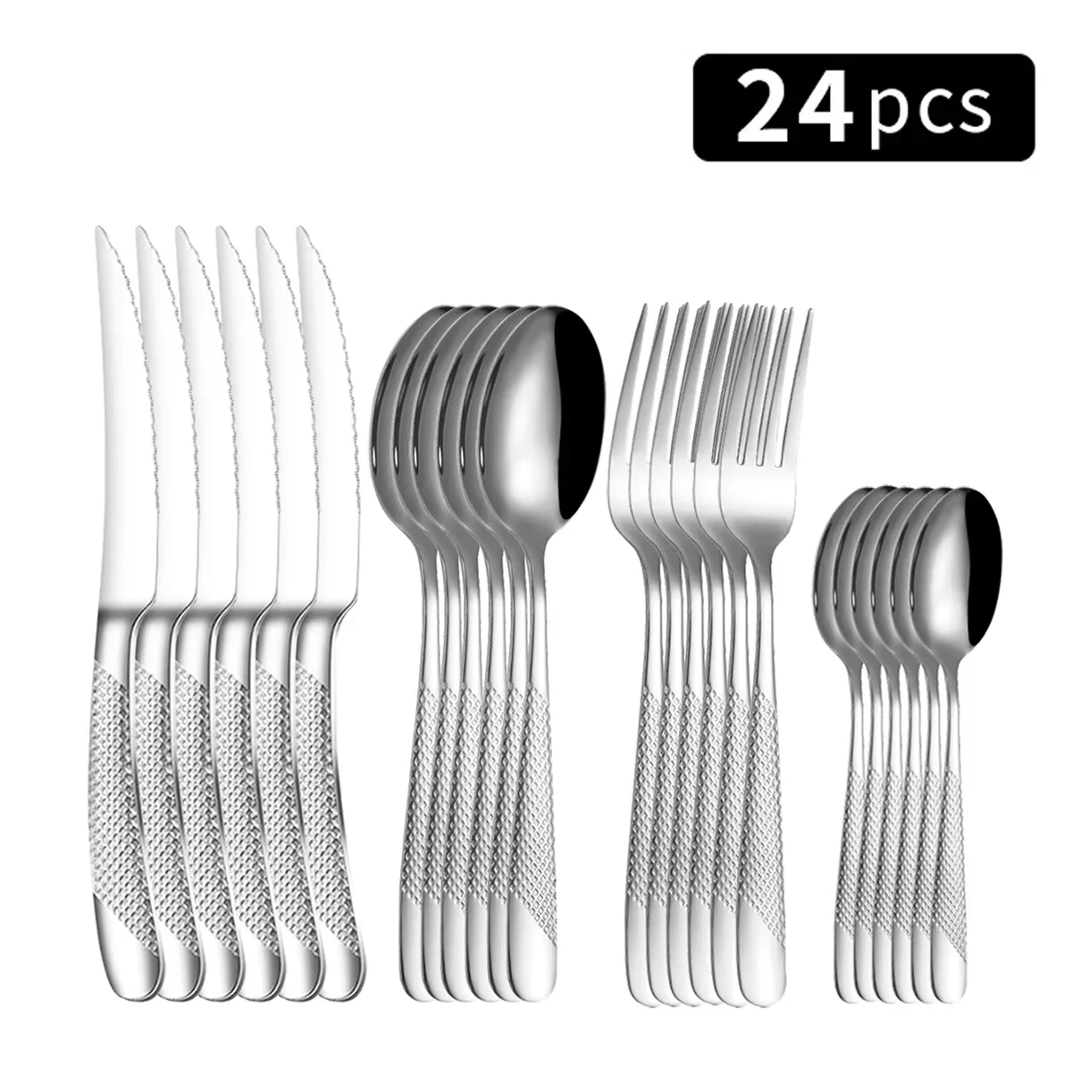 Conjunto De 24 Peças Em Aço Inoxidável Da Série Diamond, Utensílios De Mesa De Alta Qualidade Para Uso Doméstico, Incluindo Facas, Garfos E Colheres.