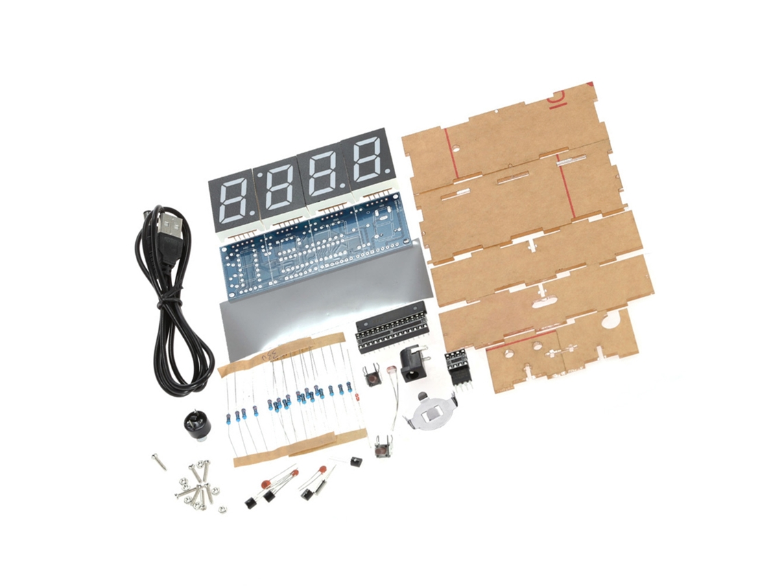 Kit de Relógio Led Digital Diy de 4 Dígitos com Controle de Luz, Temperatura, Data e Hora e Estojo Transparente S/MARCA