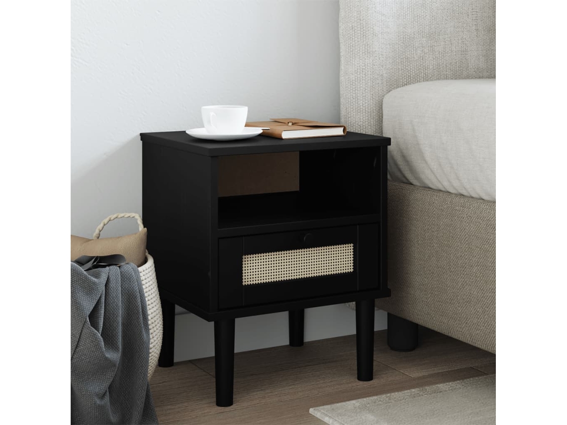Vidaxl Mesa De Cabeceira Senja 40x35x48 Cm Pinho Maciço Preto