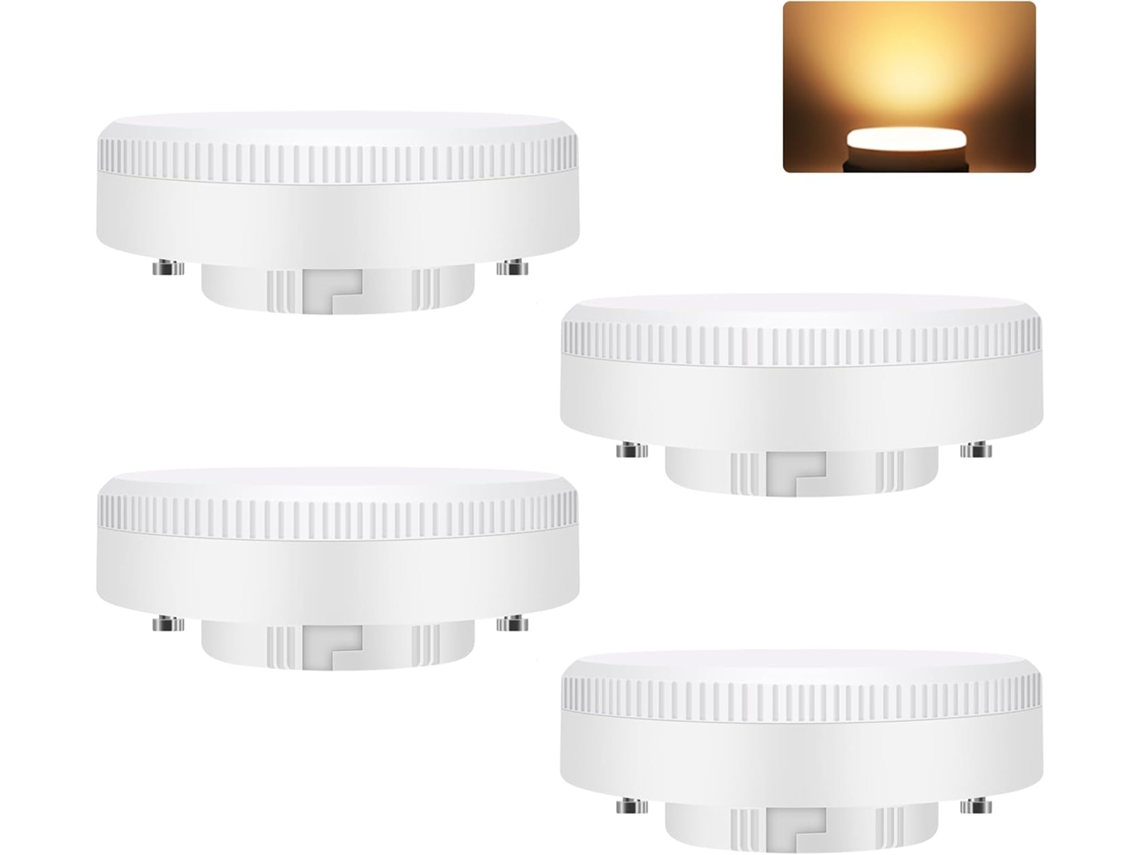 Pack De 4 Lâmpadas Led Gx53 Ultra Slim De 5w (equiv. 50w), Branco Quente 3000k, 74x25mm, Sem Cintilação, Para Iluminação Sob Armários, 230v.