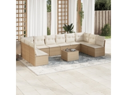 Vidaxl 11 Pcs Conjunto Sofás De Jardim C/ Almofadões Vime Pe Bege