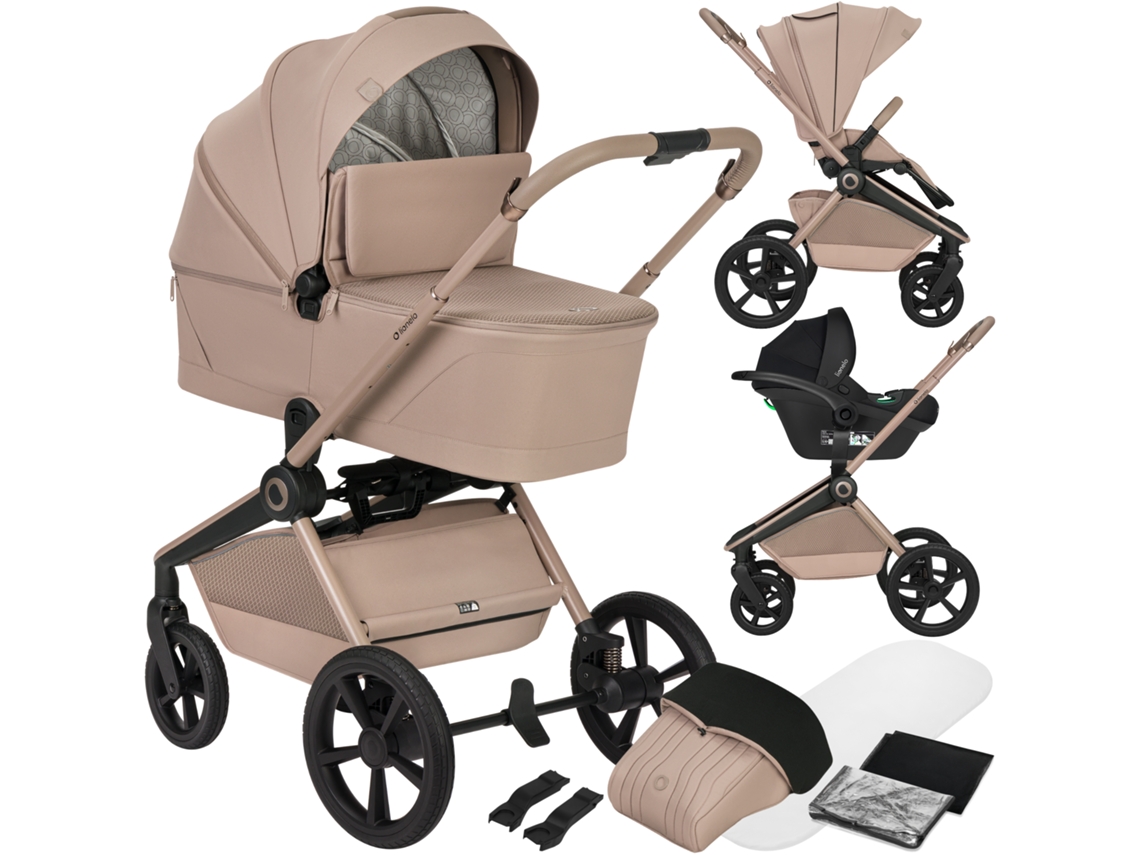 Carrinho Multifuncional Trio 3Em1 Lionelo Freya – Alcofa – Cadeira Auto I-size – Dobrável Com Um Clique – Acessórios – Até 22 Kg – Bege