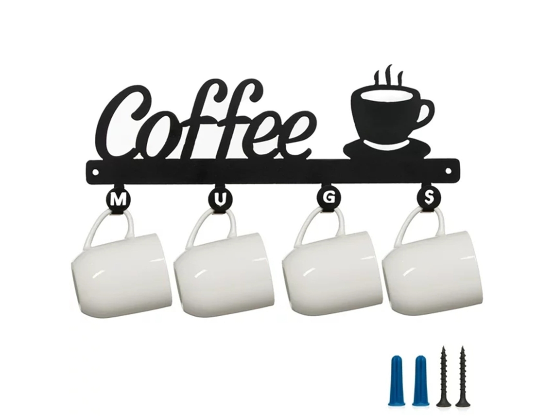 Placa decorativa de metal para cafeteria com porta-copos.