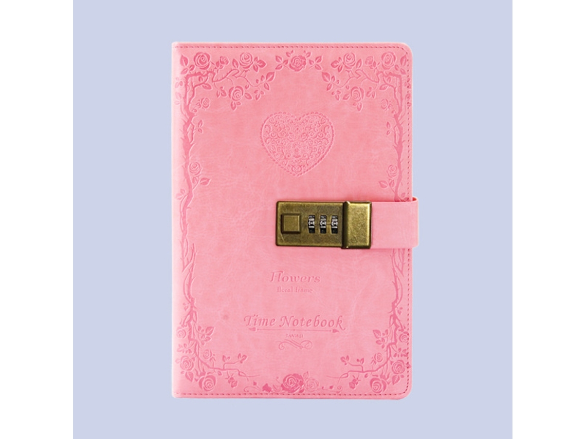 Diário com cadeado para meninas, caderno de couro com senha, diários secretos fofos, caderno Slowmoose A5 rosa