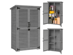 Armário de jardim de madeira com 2 prateleiras, telhado de betume, portas persianas trancáveis cinza 75x50x118cm | S/MARCA