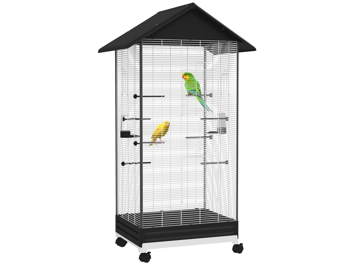 Gaiola para Pássaros com Rodas, 2 Comedouros, 8 Poleiros, 79x65x155cm Preto S/MARCA