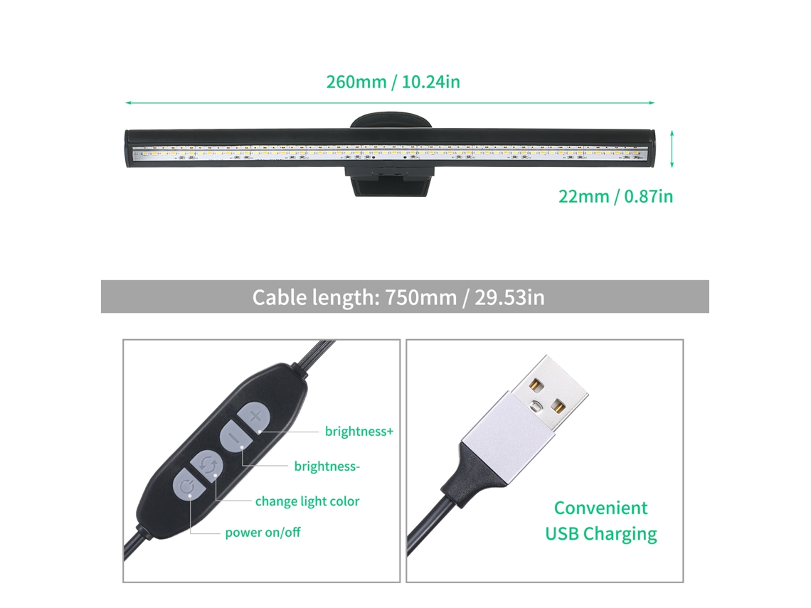 2026 luz de Tela Usb para Laptop Tomshine, Lâmpada Led de Leitura com 3 Temperaturas e 10 Níveis de Brilho, Protetora Dos Olhos