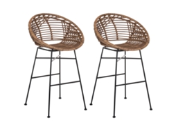 Conjunto De 2 Bancos De Bar Beliani Windom De Rattan Castanho 56x51x95