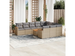 Vidaxl 11 Pcs Conj. Sofás Jardim C/ Almofadões Vime Pe Bege Misturado