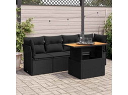 Vidaxl 5 Pcs Conjunto Sofás De Jardim Com Almofadões Vime Pe Preto