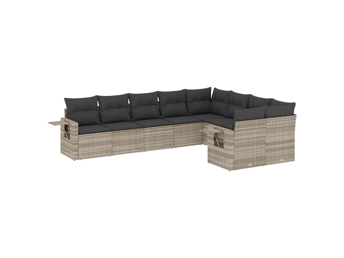 Conjunto de 9 Sofás Jardim com Almofadões Vime Pe Cinzento Claro MAISON EXCLUSIVE (90x200 cm)