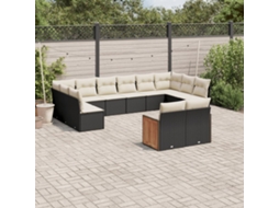Conjunto de Sofá de Jardim 12 Peças C/ Almofadões Vime Pe Preto Dkd Home Decor