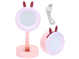 2026 espejo de Maquillaje Led Portátil de Escritorio Infantil Niña Rosa Con Luz Plegable