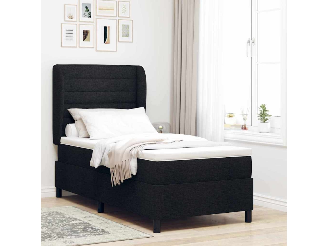Vidaxl Cama Box Com Colchão Com Cabeceira Preto 80 X 200 Cm Tecido