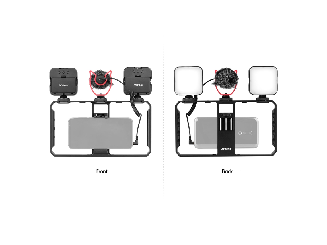 2026 kit de Acessórios para Vlog com Caixa de Vídeo para Telefone, Microfone e Luz Led Andoer
