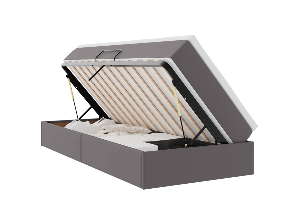 Cama De Solteiro | Camas Para Quarto | Cama Com Arrumação E Colchão Com Colchão Cinzeto 90 X 190 Cm