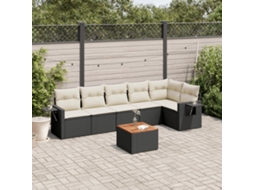 7 Pcs Conjunto De Sofás P/ Jardim C/ Almofadões Vime Pe Preto Dkd Home Decor