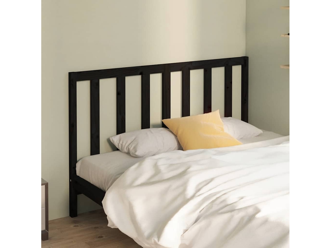 Vidaxl Cabeceira De Cama 126x4x100 Cm Pinho Maciço Preto