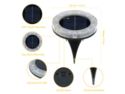 Rebe-lâmpadas Solares De Terra Tomshine 4 Pack Luz Branca Quente 12 Leds Ip65 Resistente À Água Para Jardim Pátio Caminho