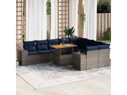 Vidaxl 10 Pcs Conjunto Sofás De Jardim C/ Almofadões Vime Pe Cinzento