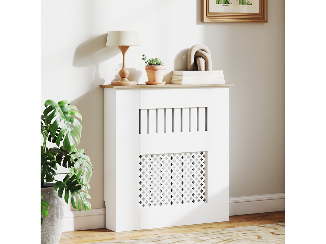 Cobertura Para Radiadores Proteção Radiador De Mdf 78x19x81 Cm Desenho Moderno Ripas Branco