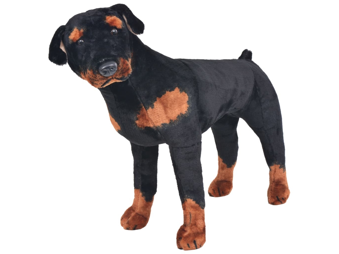 vidaXL Brinquedo de montar cão rottweiler peluche preto e castanho XXL