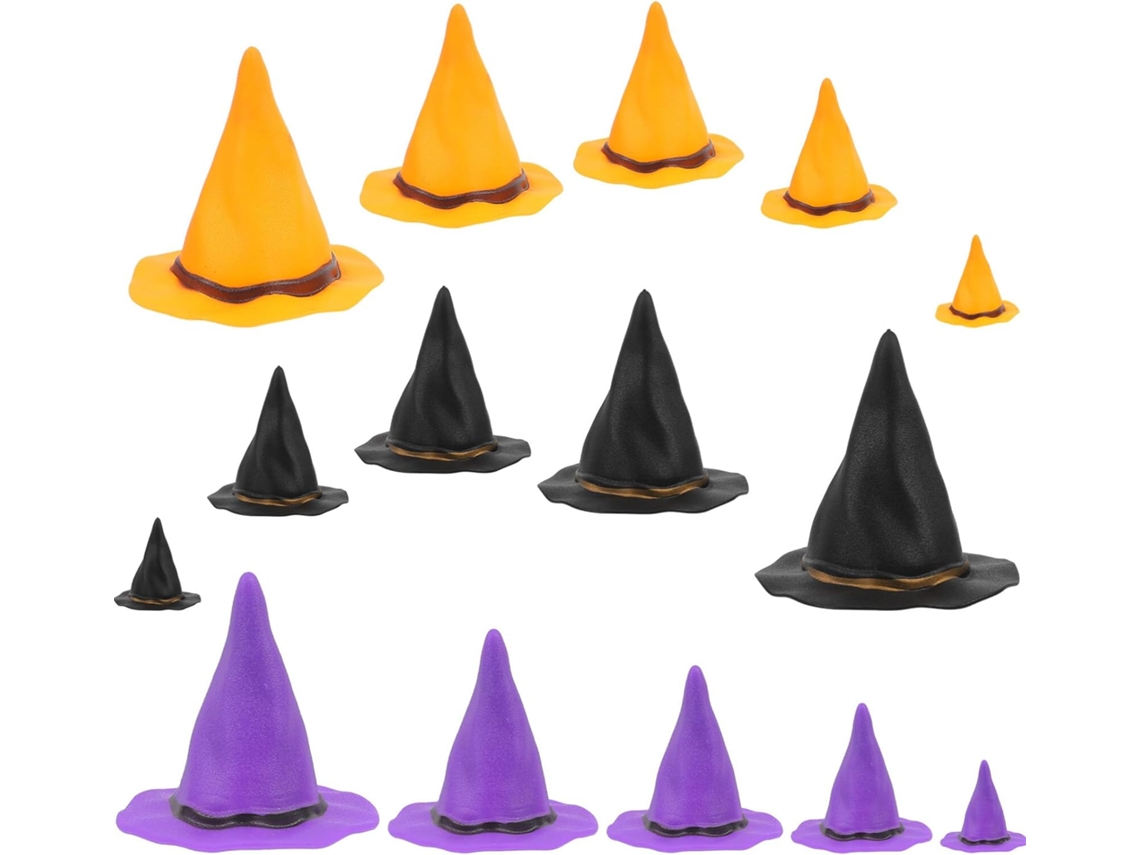 Conjunto De 24 Peças Em Miniatura: Chapéus De Bruxa, Garrafas E Decorações De Halloween.