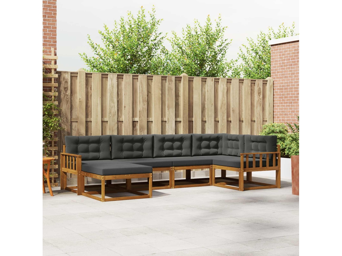 Vidaxl Conjunto De Sofás Para Exterior 6 Unid. Natural E Antracite