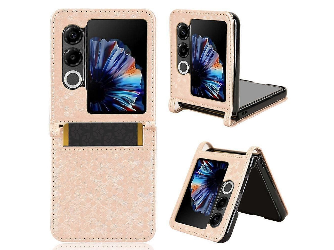 Capa De Couro Para Celular Com Compartimento Para Cartão E Textura De Favo De Mel