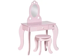 Mesa de Maquiagem Infantil com Banquinho de Madeira. Penteadeira com Espelho e Gaveta. 60x36x88cm. Rosa Ge