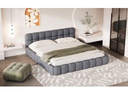 Cama Estofada 160 X 200 Cm, Cama Plana Com Encosto E Rebordo Almofadados, Estrutura De Ripas, Linho, Sem Colchão