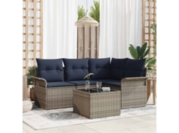 Vidaxl Conjunto De Sofá De Jardim Com Almofada 5 Pcs Cinzeto Vime Pe