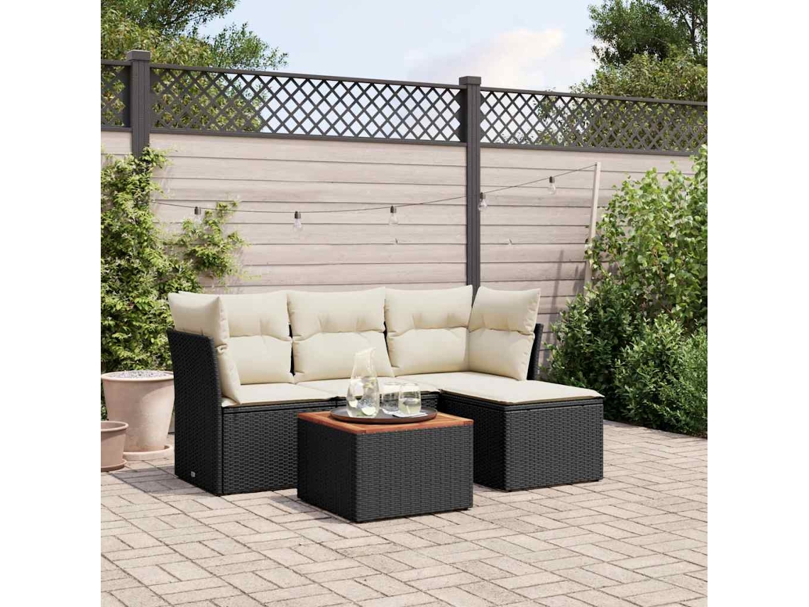 Vidaxl 5 Pcs Conjunto Sofás De Jardim Com Almofadões Vime Pe Preto