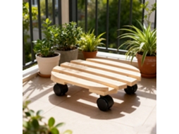 Base Móvel Plantas Madeira Natural Rodízios 24cm