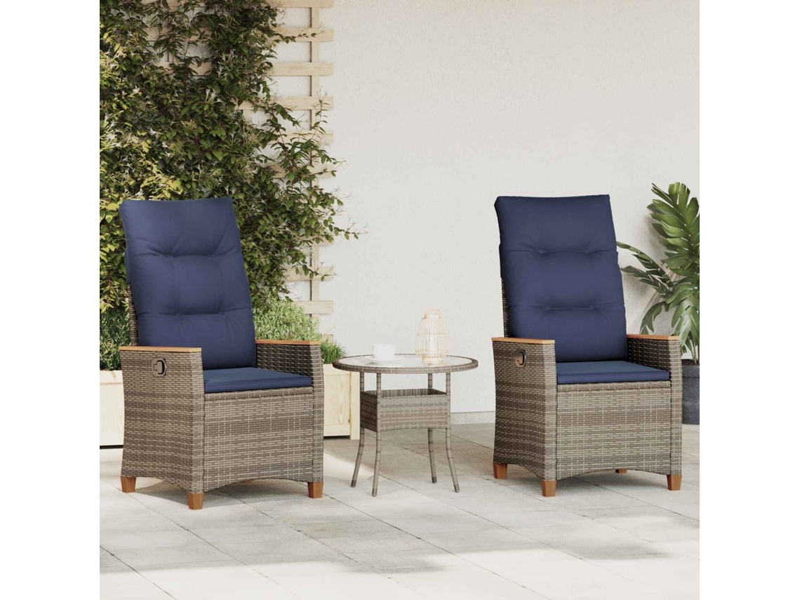 Vidaxl Cadeira De Jardim Reclinável 2 Unid. Cinza E Azul Marinho