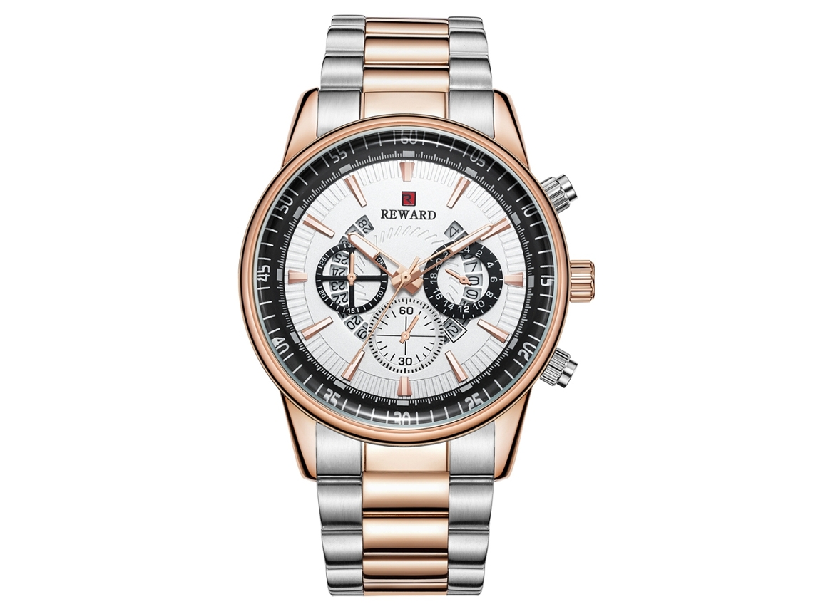 Relógio de pulso masculino de quartzo com pulseira de aço, estilo casual e profissional (ouro rosa + branco)