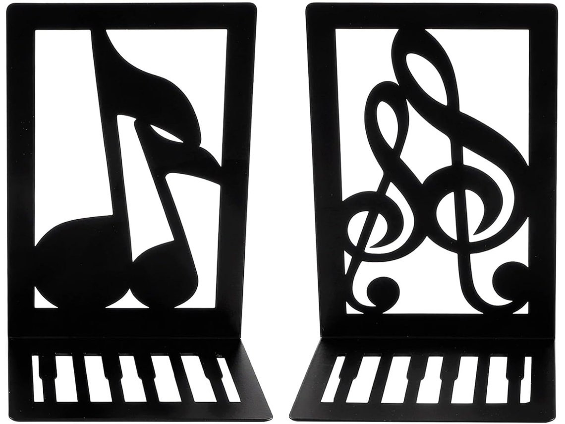Suportes Livros Em Formato De L, Pretos, Em Metal Com Design De Nota Musical E Tecla Piano, Ideais Livros