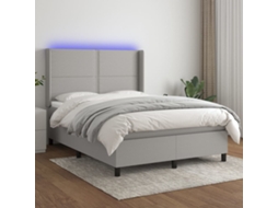 Vidaxl Cama Box Spring C/ Colchão e Led 140x190 Cm Tecido Cinza claro