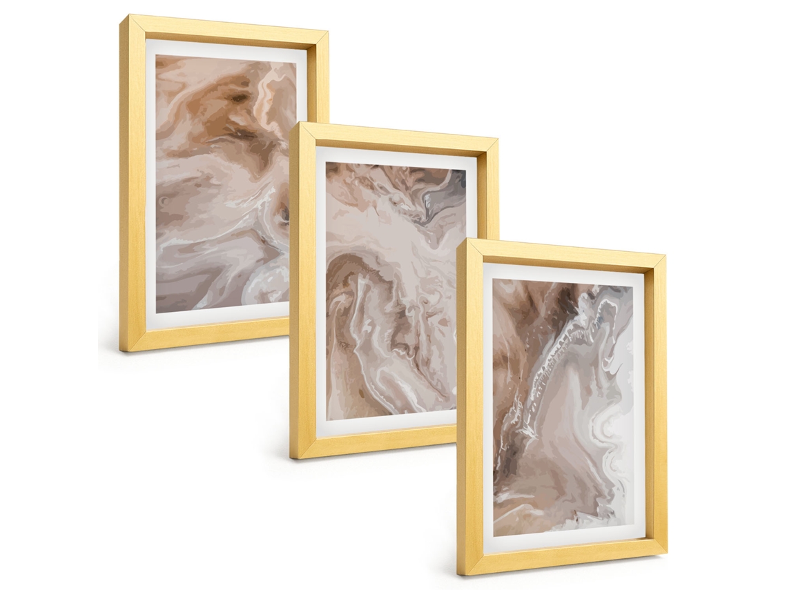 Composição De Quadrospedra, Mármore Abstrato Moldura Dourada Imagens Para Um Quarto Infantil Espelharte (3 Peças 20x30 Cm)