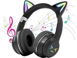 Fone De Ouvido Gamer Com Orelhas Gato, Sem Fio, Com Luzes Led E Microfone