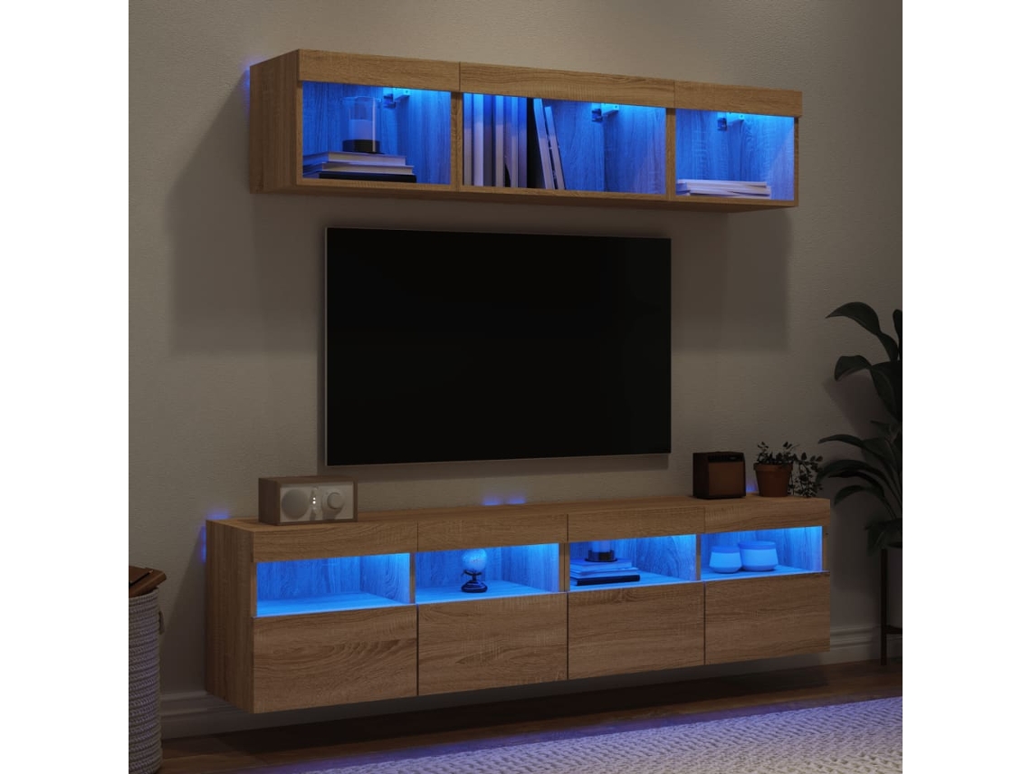 Vidaxl 5pcs Móveis Parede P/ Tv C/ Leds Deriv. Madeira Carvalho Sonoma