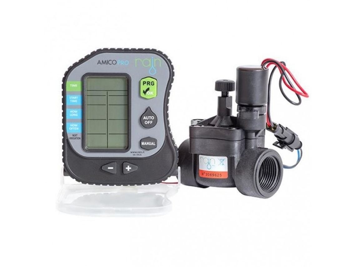 Programador RAIN Amico Pro1 de 1 Zona Operado por Bateria e Válvula Solenóide 9v para Bueiro