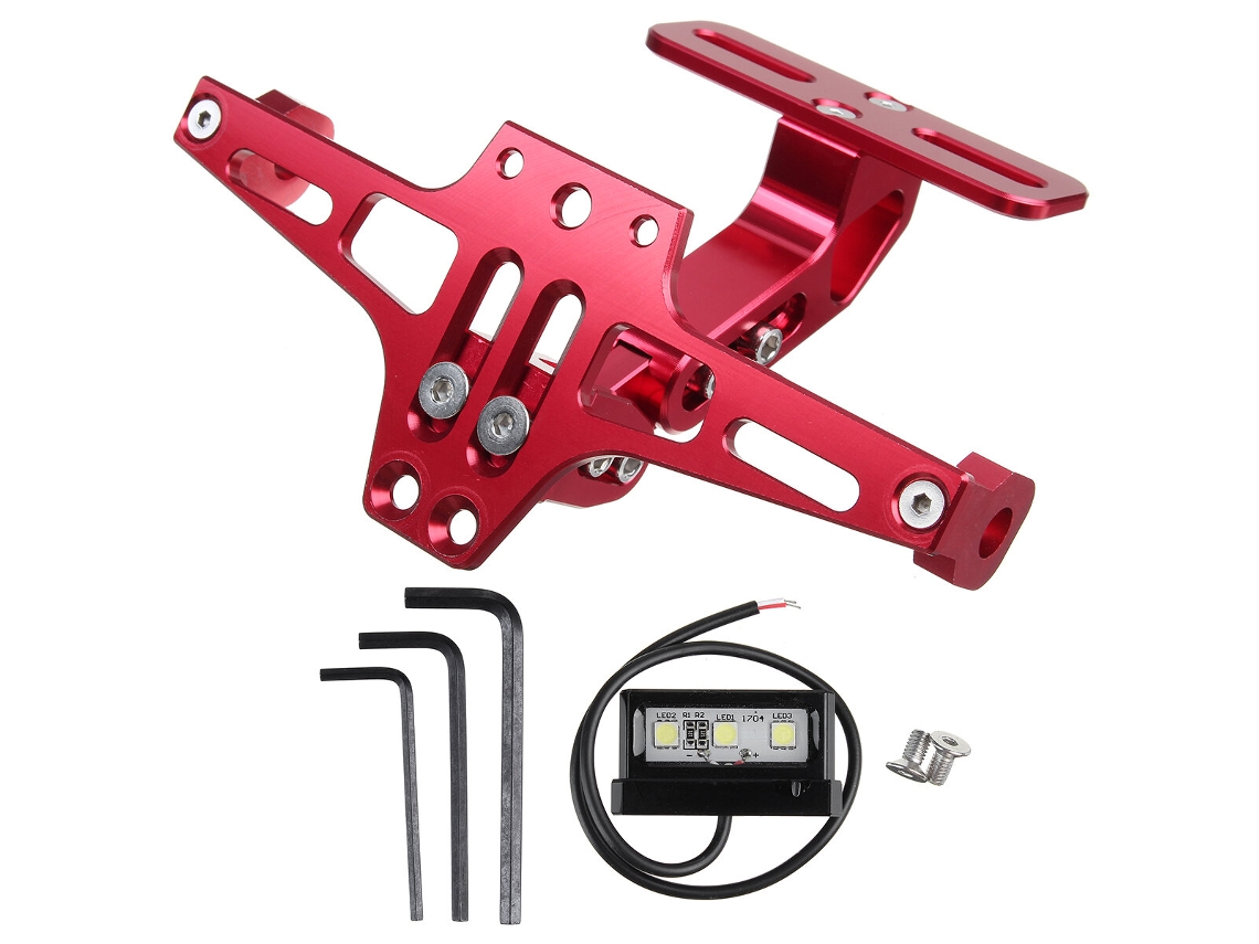 Suporte de placa de motocicleta em metal prateado CNC - 12V com luzes LED universais