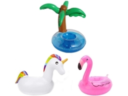 Porta-copos Infláveis, Unicórnio, Flamingo, Palmeira, Ilha, Frutas, 3 Peças
