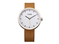 Relógio masculino Tomi, pulseira de couro PU, mostrador redondo, relógio de quartzo (marrom claro com detalhes em dourado)