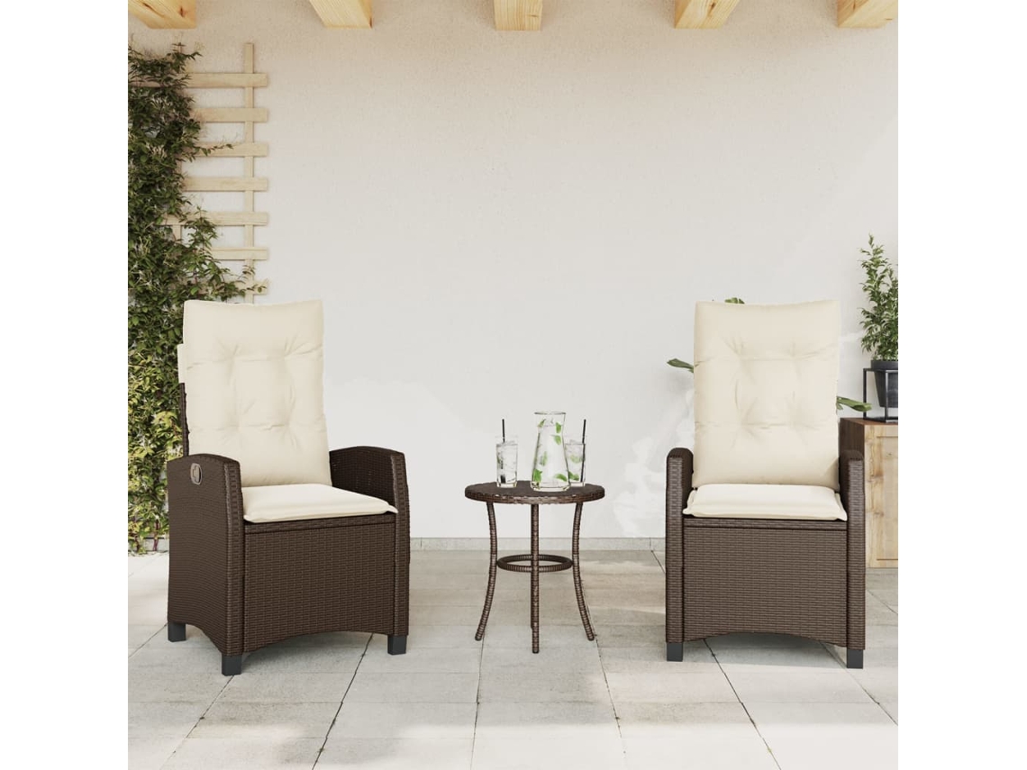 Vidaxl Cadeiras Jardim Reclináveis 2pcs C/ Almofadões Vime Pe Castanho