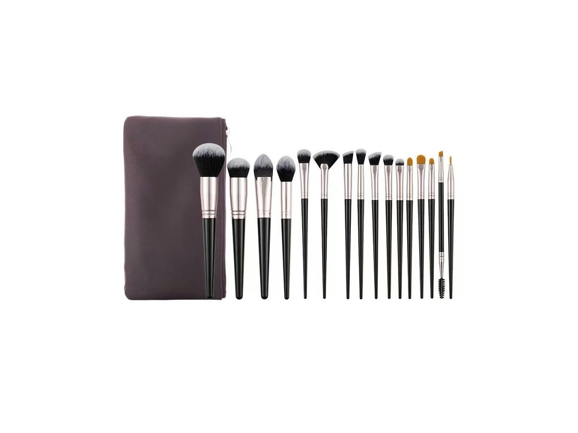 16Pcs Pincel de Base Sintética para Misturar Sombras Corretivos e com Bolsa Preto LUUCOZK