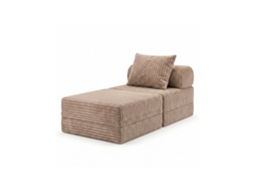 Sofá Modular 1 Lugar + Puff  Convertível Veludo Listado Taupe