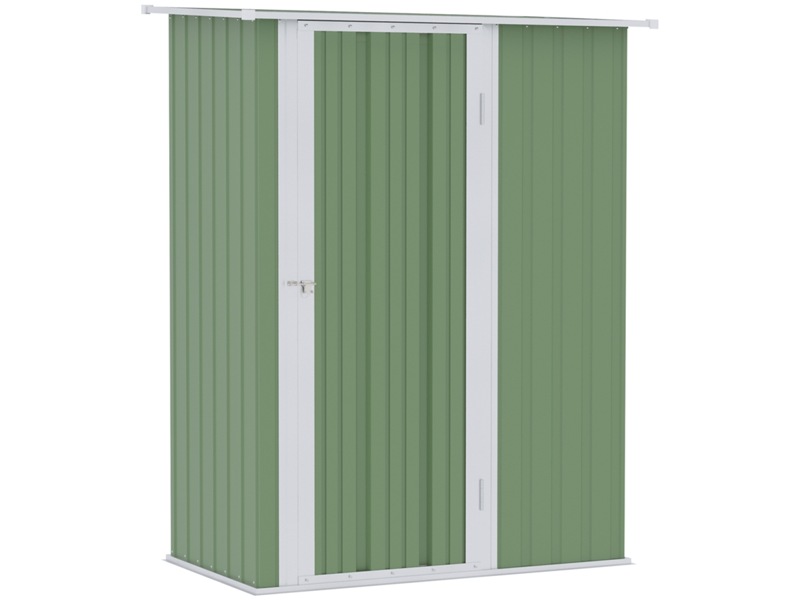 Casa de Jardim com Porta em Aço Verde 142 X 84 X 189 Cm para Armazenamento Ao Ar Livre e Ferramentas ORBITRA COMMERCE